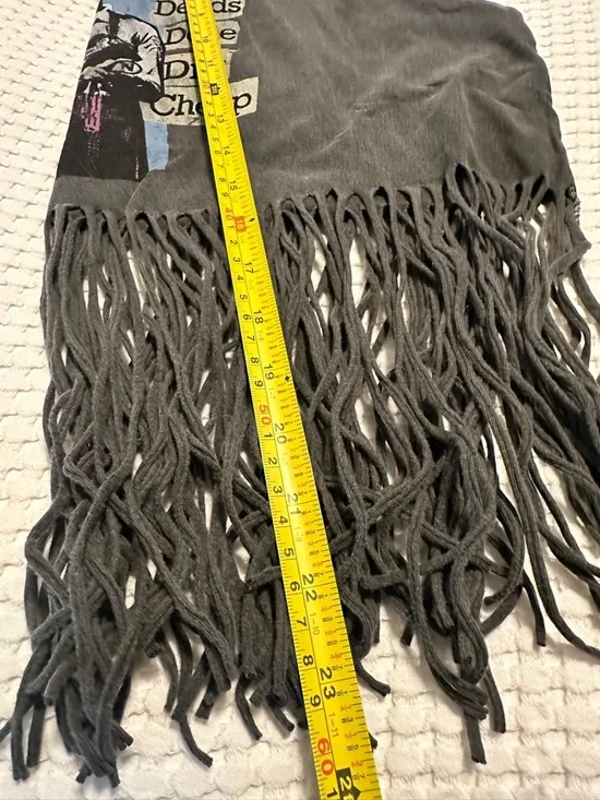 AC/DC XL Black Fringe Tank Top Graphic Vintage Ladies Babydoll Tassel Vest - Picture 7 of 8